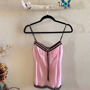 Express Pink Silk Cami With Black Lace